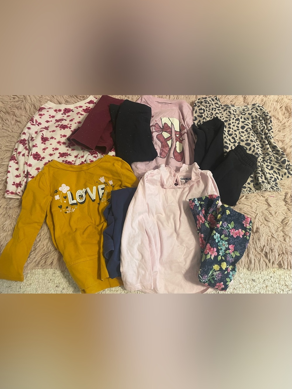 Toddler Girls 2T Fall/Winter Outfit Lot (5 Complete Tops & Bottoms Sets)